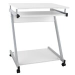 Bureau table meuble travail informatique avec tablette clavier et roulettes blanc 0512002
