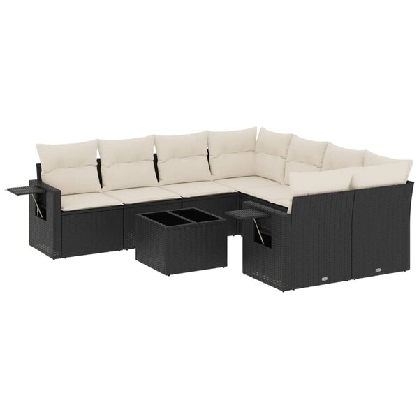 vidaXL Salon de jardin 9 Pièces avec coussins noir résine tressée