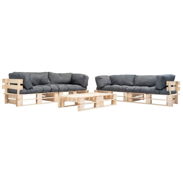vidaXL Salon de jardin palette 6 Pièces avec coussins gris bois