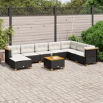 vidaXL Salon de jardin 9 Pièces avec coussins noir résine tressée