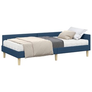 vidaXL Cadre de lit d'angle avec matelas avec matelas 2 Pièces Bleu tissu