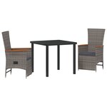 vidaXL Set de salle à manger de jardin 3 pièces avec coussins gris poly rattan