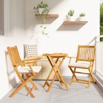 Chaises de jardin pliantes vidaXL avec coussin blanc 2 pièces en bois d'acacia solide