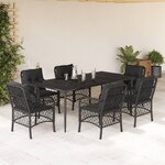 vidaXL Ensemble à manger de jardin coussins 7Pièces Noir Résine tressée