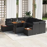 vidaXL Ensemble de salle à manger de jardin 9 pièces avec coussins noir en rattan poly acacia