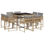 vidaXL Ensemble à manger de jardin et coussins 9 Pièces mélange beige
