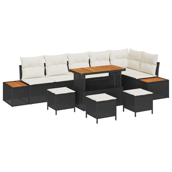 vidaXL Ensemble de canapé de jardin avec coussin 10 Pièces Noir et Crème