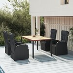 vidaXL Ensemble à manger de jardin 5Pièces Noir Poly rotin et acacia