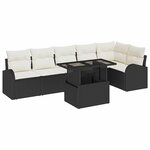 vidaXL Ensemble de canapé de jardin avec coussin 7 Pièces Noir et crème
