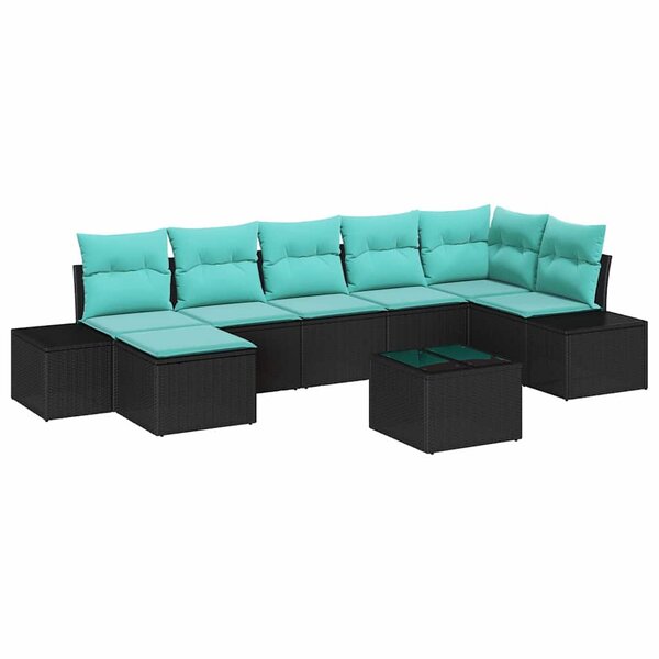vidaXL Ensemble de canapé de jardin 7 Pièces Noir et turquoise polyrotin