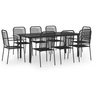 vidaXL Mobilier à dîner d'extérieur 9 Pièces Noir Verre et acier