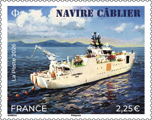 Timbre - Navire câblier - Lettre Internationale