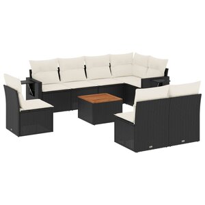 vidaXL Salon de jardin 9 Pièces avec coussins noir résine tressée