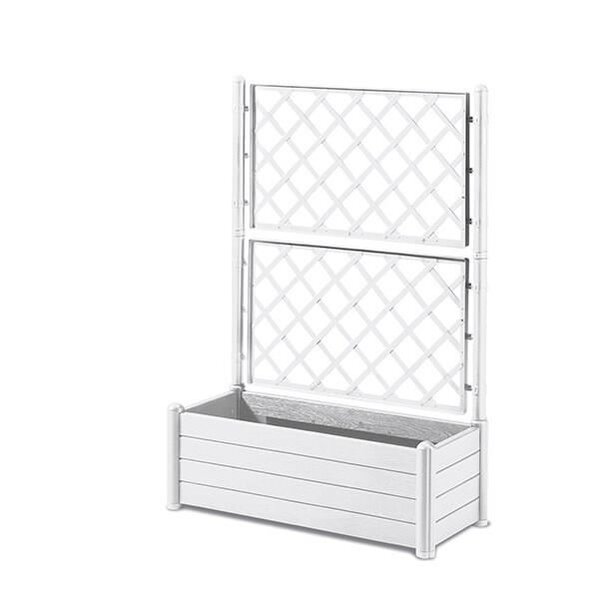 STEFANPLAST Bac a fleurs rectangulaire avec treillis - Finition en bois - 100 x 43 x H 142 cm - 80 L - Blanc