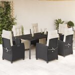 vidaXL Ensemble à manger de jardin coussins 7Pièces Noir Résine tressée