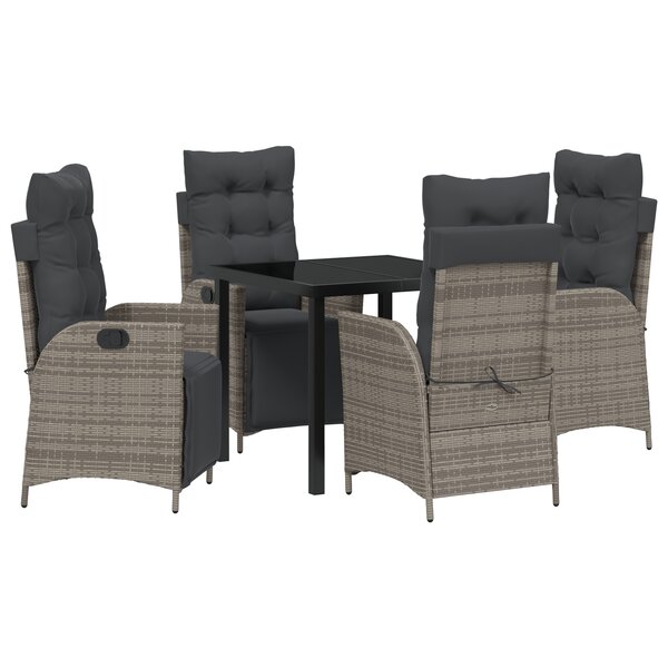 vidaXL Set de 5 pièces de salle à manger de jardin gris en poly rattan.