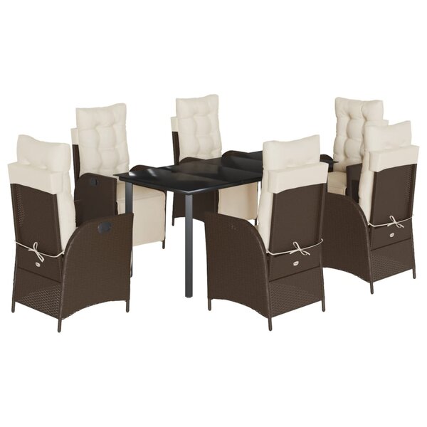 vidaXL Ensemble à manger de jardin et coussins 7 Pièces marron rotin