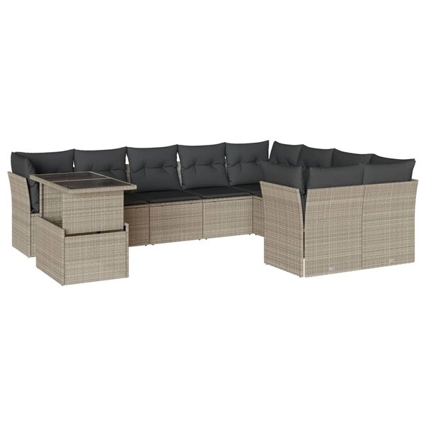 vidaXL Salon de jardin avec coussins 10 Pièces gris clair résine tressée