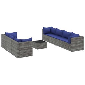 vidaXL Salon de jardin 8 Pièces avec coussins Gris Résine tressée