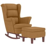 vidaXL Fauteuil à bascule à oreilles en velours marron bois massif