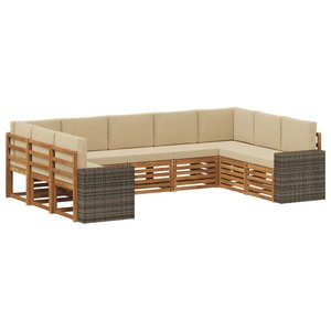 vidaXL Ensemble de canapés d'extérieur 9 pc Naturel et Beige Polyester