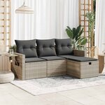 vidaXL Salon de jardin 4 Pièces avec coussins gris clair résine tressée