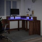 vidaXL Bureau et lumières LED chêne marron bois d'ingénierie