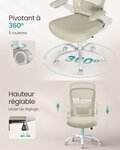 Fauteuil de bureau avec accoudoir rabattable chaise de bureau en toile siège pivotant à 360° support lombaire réglable gain de place beige 12_0005867
