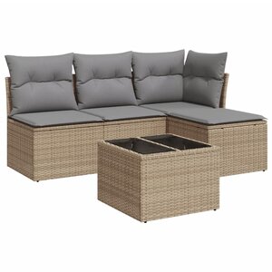 vidaXL Salon de jardin avec coussins 5 Pièces beige résine tressée