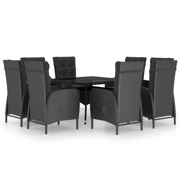 vidaXL Ensemble à Manger de jardin 9 Pièces Résine tressée et verre Noir