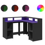Bureau table poste de travail meuble d'ordinateur informatique étude avec lumières LED 130 x 130 x 91 cm bois d'ingénierie noir 02_0023428