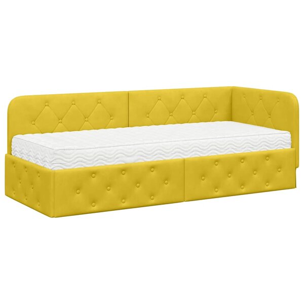 vidaXL Cadre de lit d'angle avec matelas Jaune 80 x 200 cm Velours