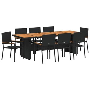 vidaXL Ensemble de salle à manger pour jardin 9 Pièces Noir polyrotin