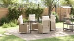 vidaXL Set de salle à manger de jardin de 5 pièces avec coussins Beige Poly Rattan