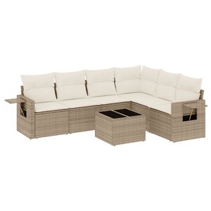 vidaXL Salon de jardin avec coussins 7 Pièces beige résine tressée