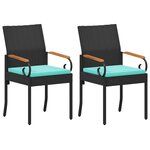 vidaXL Chaises de jardin 2 pc Noir et turquoise Poly Rattan et Acacia
