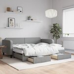 vidaXL Lit de jour avec gigogne et tiroirs gris clair 90x200 cm tissu