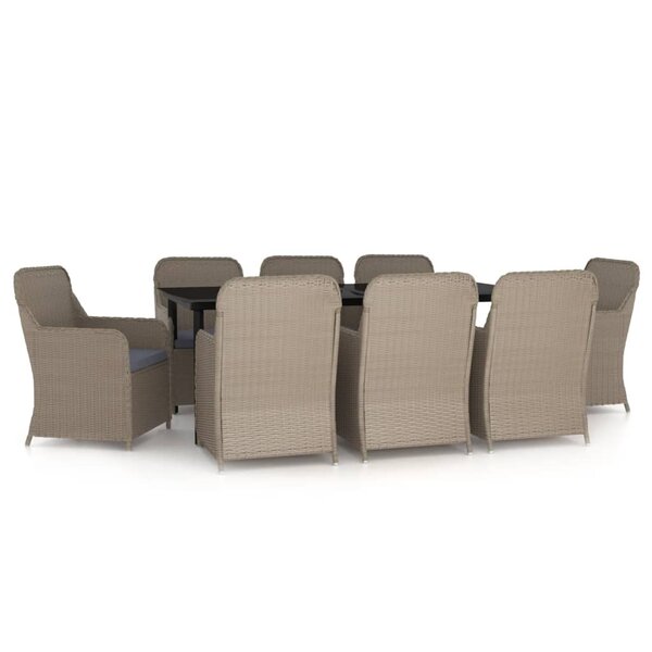 vidaXL Ensemble à manger de jardin avec coussins 9 Pièces marron