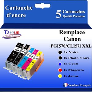 T3AZUR - 5x Cartouches compatibles avec Canon PGI-570XL CLI-571 XL pour Canon Pixma MG6852 MG6853 MG7750 MG7751 MG7752 MG7753