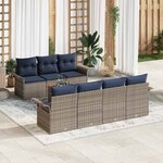 vidaXL Ensemble de canapé de jardin 8 Pièces Gris et bleu marine