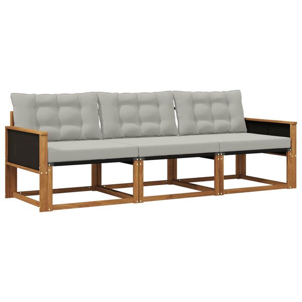 vidaXL Ensemble de canapés d'extérieur 3 pc Naturel et gris clair