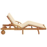 vidaXL Chaise longue pliable avec roues & coussin Beige en bois d'acacia massif