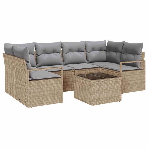 vidaXL Ensemble de canapé de jardin 7 Pièces Beige  Gris 55 x 55 x 37 cm