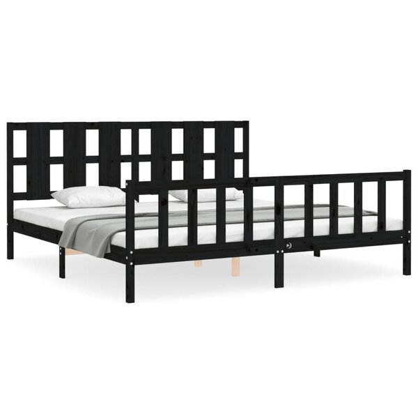 vidaXL Cadre de lit avec tête de lit noir 200x200 cm bois massif