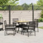 vidaXL Ensemble de Salle à Manger de Jardin 5 Pièces avec Coussins Noir Poly Rattan
