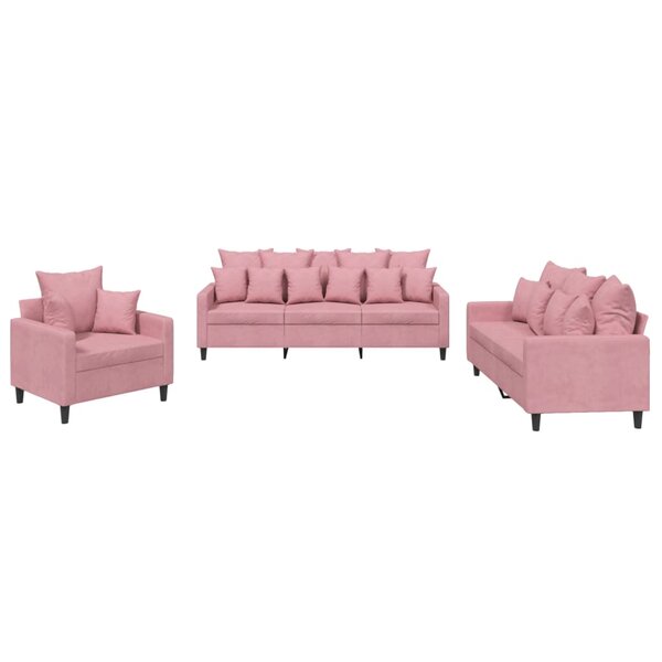 vidaXL Ensemble de canapés 3 Pièces avec coussins Rose Velours