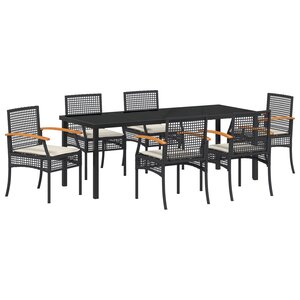 vidaXL Ensemble de salle à manger de jardin 7 pièces avec coussins noir poly rattan