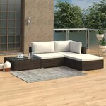 vidaXL Salon de jardin 4 Pièces avec coussins Résine tressée Marron