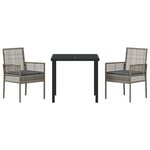 vidaXL Ensemble de Salle à Manger de Jardin 3 Pièces avec Coussins Gris Poly Rattan