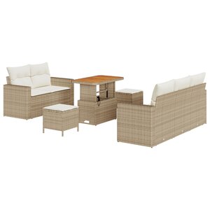 Ensemble de canapés de jardin 8 pièces avec coussins beige en poly rattan acacia